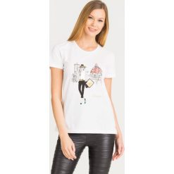 T-SHIRT Patrizia Pepe. Białe t-shirty damskie Patrizia Pepe, s, z nadrukiem, z bawełny, z okrągłym kołnierzem. Za 609,00 zł.