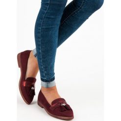 Mokasyny damskie: Merg eleganckie bordowe mokasyny czerwone