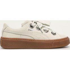 Puma - Buty Platform kiss suede. Szare buty sportowe damskie Puma, bez wzorów, ze skóry, sportowe. W wyprzedaży za 359,90 zł.