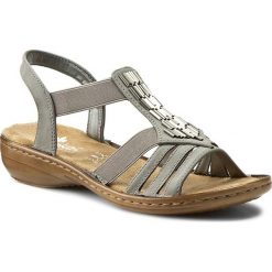 Sandały RIEKER - 60800-42 Grey. Szare klapki damskie Rieker, z aplikacjami, ze skóry ekologicznej, bez obcasa, na obcasie. Za 219,00 zł.