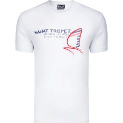 T-shirt EA7 EMPORIO ARMANI Biały. Białe t-shirty męskie marki EA7 Emporio Armani, z nadrukiem, z bawełny, z okrągłym kołnierzem. Za 238,00 zł.