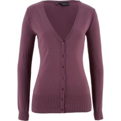 Sweter rozpinany bonprix matowy jeżynowy. Fioletowe kardigany damskie bonprix, z dzianiny. Za 59,99 zł.