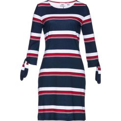 Sukienka shirtowa bonprix ciemnoniebiesko-czerwony w paski. Niebieskie sukienki damskie marki bonprix, w paski, bez kołnierzyka, bez rękawów, dopasowane. Za 89,99 zł.