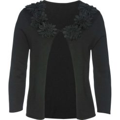 Sweter rozpinany z kwiatową aplikacją bonprix czarny. Czarne swetry damskie bonprix, z aplikacjami, bez rękawów, bez kaptura. Za 129,99 zł.