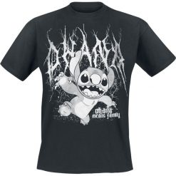 Lilo & Stitch Metal Ohana T-Shirt czarny. Czarne koszulki męskie marki Lilo & Stitch, l, z nadrukiem, klasyczne, z okrągłym kołnierzem. Za 74,90 zł.