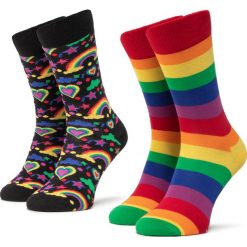 Zestaw 2 par wysokich skarpet unisex HAPPY SOCKS - XPRI02-0100 Kolorowy. Skarpetki damskie Happy Socks, bez wzorów, z elastanu. Za 79,90 zł.
