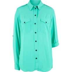 Bluzka koszulowa z wiskozy bonprix zielono-morski. Zielone bluzki damskie bonprix, bez wzorów, z wiskozy, z koszulowym kołnierzykiem, bez rękawów. Za 32,99 zł.