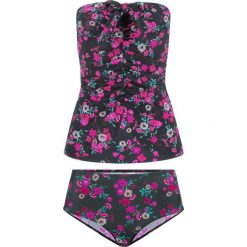 Tankini z siatkową wstawką (2 części) bonprix czarno-różowy. Czarne stroje kąpielowe damskie bonprix, z nadrukiem. Za 119,99 zł.