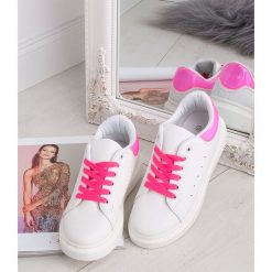Buty sportowe damskie N/M A5 Biało-Fuksjowe. Białe buty sportowe damskie N/M, bez wzorów, z tkaniny, eleganckie. Za 89,00 zł.