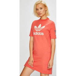 Adidas Originals - Sukienka. Szare sukienki adidas Originals, na co dzień, z nadrukiem, z bawełny, casualowe, z okrągłym kołnierzem, mini, proste. Za 199,90 zł.