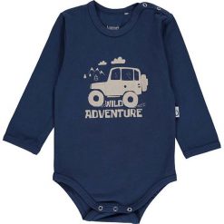 Body w kolorze granatowym. Niebieskie body niemowlęce lamino, z nadrukiem, z bawełny, bez rękawów. W wyprzedaży za 30,95 zł.