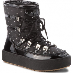 Śniegowce CHIARA FERRAGNI - 18AI-CF2122 Black Strass. Czarne buty zimowe damskie marki Chiara Ferragni, z materiału, za kostkę. W wyprzedaży za 899,00 zł.