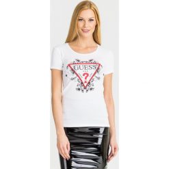 T-SHIRT ROSES TEE Guess. Białe t-shirty damskie Guess, s, z nadrukiem, z elastanu, bez kołnierzyka. Za 139,00 zł.