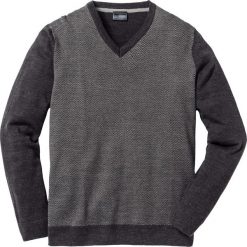 Swetry klasyczne męskie: Sweter z dekoltem w serek Regular Fit bonprix antracytowy melanż