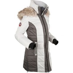 Płaszcz outdoorowy bonprix srebrny. Szare kurtki damskie bonprix, s, bez wzorów, z futra. Za 269,99 zł.