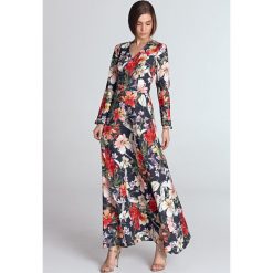 Sukienka do kostek w kwiaty - 36. Sukienki damskie e-margeritka.pl, na co dzień, xl, w kwiaty, z poliesteru, eleganckie, bez kołnierzyka, z długim rękawem, długie, maxi, rozkloszowane. Za 248,99 zł.