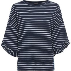 Shirt bonprix ciemnoniebiesko-biel wełny w paski. Niebieskie koszulki damskie bonprix, w paski, z wełny, bez kołnierzyka. Za 37,99 zł.