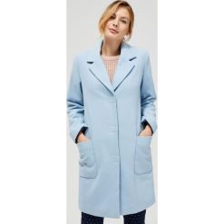 Płaszcz z domieszką wełny. Niebieskie kurtki damskie Moodo, xl, bez wzorów, z bawełny, długie, bez kaptura. Za 219,99 zł.