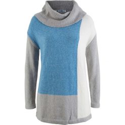 Swetry oversize damskie: Sweter z golfem oversize bonprix jasnoszary melanż – kryształowy niebieski melanż