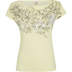 T-shirt DEHA EASY. Żółte topy damskie Deha, z nadrukiem, z bawełny, bez kołnierzyka. W wyprzedaży za 99,00 zł.