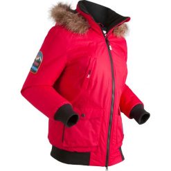 Kurtka outdoorowa z kapturem bonprix czerwono-czarny. Czerwone kurtki damskie bonprix, s, z haftami. Za 199,99 zł.