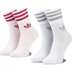 Zestaw 2 par wysokich skarpet damskich adidas - Mid Cut Glt Sck ED5906 White/Enepnk/Silvmt. Białe skarpetki damskie Adidas, bez wzorów, z elastanu. W wyprzedaży za 39,00 zł.