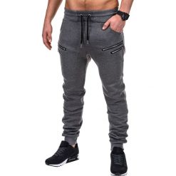 SPODNIE MĘSKIE DRESOWE P422 - GRAFITOWE. Szare spodnie dresowe męskie Ombre Clothing, z bawełny. Za 39,00 zł.