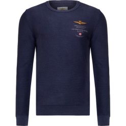 Sweter AERONAUTICA MILITARE. Niebieskie swetry męskie Aeronautica Militare, bez wzorów, z dzianiny, z okrągłym kołnierzem, bez kaptura. Za 500,00 zł.