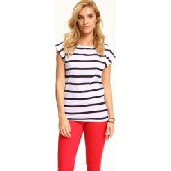T-SHIRT KRÓTKI RĘKAW DAMSKI W PASKI. Białe t-shirty damskie Top Secret, m, w paski, bez kołnierzyka. W wyprzedaży za 24,99 zł.
