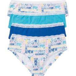 Figi panty "hipster" (4 pary) bonprix niebiesko-jasnoróżowo-żółty z nadrukiem. Niebieskie majtki damskie bonprix, z nadrukiem. Za 39,96 zł.