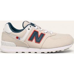 New Balance - Buty dziecięce GC574SOM. Brązowe trampki chłopięce New Balance, bez wzorów, z gumy, sportowe, z okrągłym noskiem, na sznurówki. Za 249,90 zł.