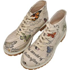 Botki damskie: Botki „World of Butterflies” w kolorze kremowym ze wzorem