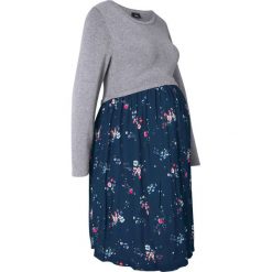 Sukienka ciążowa z dzianiny i wiskozy bonprix szary melanż - ciemnoniebieski z nadrukiem. Szare sukienki damskie bonprix, z nadrukiem, z wiskozy, krótkie, mini. Za 129,99 zł.