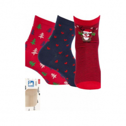 Skarpety Świąteczne Damskie 999 3-pack. Czerwone skarpetki damskie marki DOMYOS, z elastanu. Za 33,90 zł.