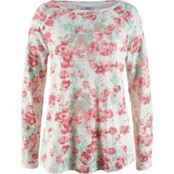 Bluzy rozpinane damskie: Bluza bonprix biel wełny z nadrukiem
