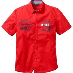 Koszula z krótkim rękawem bonprix czerwony. Czerwone koszule męskie bonprix, xl, z aplikacjami, bez kołnierzyka, z krótkim rękawem. Za 54,99 zł.