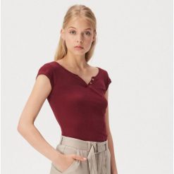 Koszulka z rozpinanym dekoltem - Bordowy. Czerwone koszulki damskie Sinsay, xl. Za 14,99 zł.