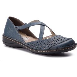 Półbuty RIEKER - 49857-12 Blau. Niebieskie półbuty damskie Rieker, bez wzorów, ze skóry, bez obcasa, na płaskiej podeszwie, bez zapięcia. Za 239,00 zł.