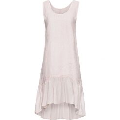 Sukienka lniana z falbaną bonprix dymny różowy. Różowe sukienki damskie bonprix, bez wzorów, eleganckie, bez kołnierzyka, bez rękawów. Za 149,99 zł.