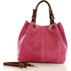Skórzana torebka shopper MAZZINI FLORENCE fuksja. Czerwone kuferki damskie marki MAZZINI, w paski, ze skóry, do ręki, z tłoczeniem. Za 269,00 zł.