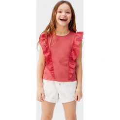 Mango Kids - T-shirt dziecięcy Valen 110-164 cm. Różowe bluzki dziewczęce Mango Kids, z aplikacjami, z bawełny, z okrągłym kołnierzem, z krótkim rękawem, krótkie, bez kaptura. Za 59,90 zł.