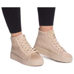 Brązowe Wysokie Botki Creepers Na Platformie WQ-001 Beźowy. Pomarańczowe botki damskie ButyModne, sportowe, na wysokim obcasie, na platformie, bez zapięcia. Za 66,00 zł.