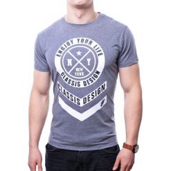 Koszulka męska t-shirt szary Recea. Szare koszulki męskie Recea, xl, z nadrukiem, z bawełny, klasyczne, bez kołnierzyka. Za 39,99 zł.