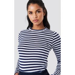 Paski damskie: NA-KD Trend Top w paski z długim rękawem – White,Blue