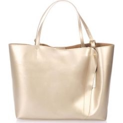 Shopper bag damskie: Skórzany shopper bag w kolorze złotym – 45 x 40 x 18 cm