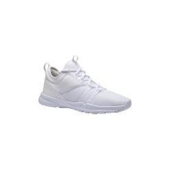 Buty fitness kardio damskie 120 białe. Białe buty sportowe damskie DOMYOS, bez wzorów, z poliesteru, na fitness i siłownię. Za 99,99 zł.
