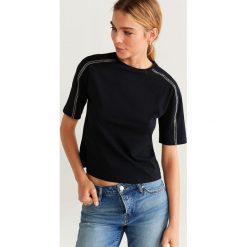 Mango - T-shirt Embe. Czarne t-shirty damskie Mango, s, z aplikacjami, z bawełny, casualowe, z okrągłym kołnierzem. Za 89,90 zł.
