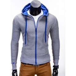 Bluzy męskie: BLUZA MĘSKA ROZPINANA Z KAPTUREM B485 – SZARA/NIEBIESKA