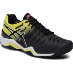 Buty ASICS - Gel-Resolution 7 Clay E702Y Black/Sour Yuzu 003. Czarne buty sportowe męskie Asics, ze skóry ekologicznej, bez zapięcia, tenisowe. W wyprzedaży za 409,00 zł.