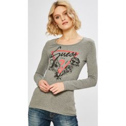 Guess Jeans - Bluzka. Szare bluzki asymetryczne Guess Jeans, m, z aplikacjami, z bawełny, casualowe, z okrągłym kołnierzem. Za 169,90 zł.